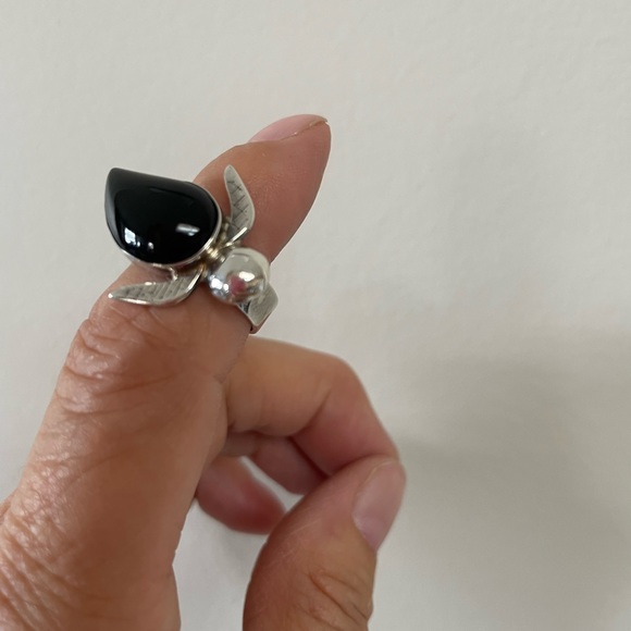 Sterling Silver 925 OBSIDIAN cocktail ring, “TURTLE TALES” - Picture 2 of 8